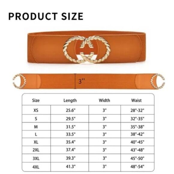 NEW WOMEN Stretchy Belt Metal Buckle Brown1 - Picture 6 of 7